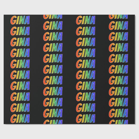 Rainbow Voornaam "GINA"; vun en kleurrijk Cadeaupapier (Vlak)