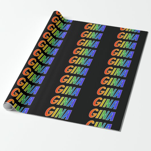 Rainbow Voornaam "GINA"; vun en kleurrijk Cadeaupapier (Uitgerold)
