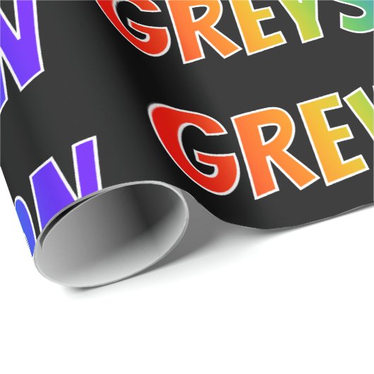 Rainbow Voornaam "GREYSON"; vun en kleurrijk Cadeaupapier (Rol Hoek)