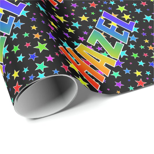 Rainbow voornaam "HAZEL" + sterren Cadeaupapier (Rol Hoek)