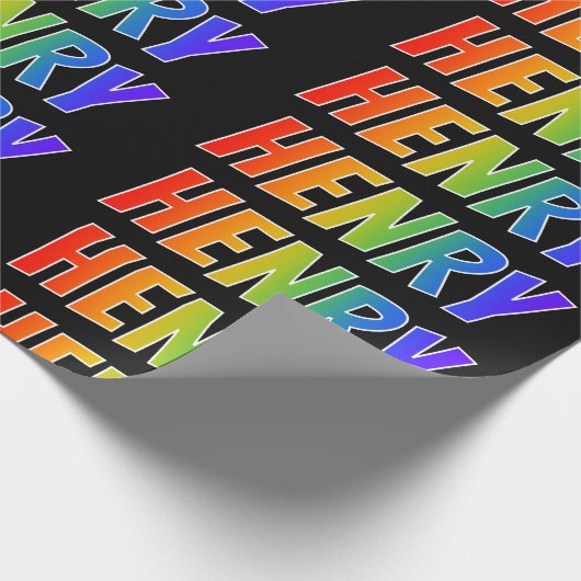 Rainbow Voornaam "HENRY"; vun en kleurrijk Cadeaupapier (Hoek)