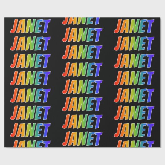 Rainbow Voornaam "JANET"; vun en kleurrijk Cadeaupapier (Vlak)
