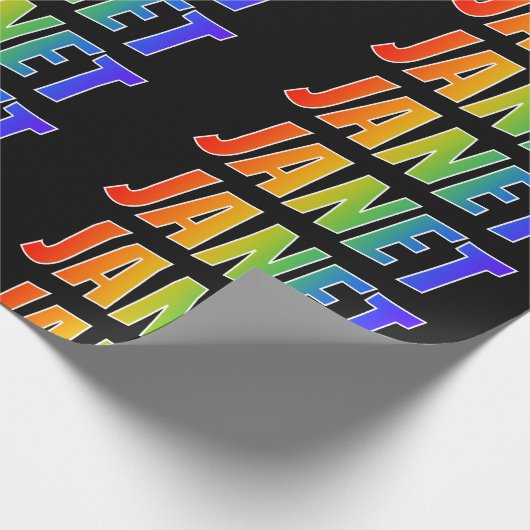 Rainbow Voornaam "JANET"; vun en kleurrijk Cadeaupapier (Hoek)