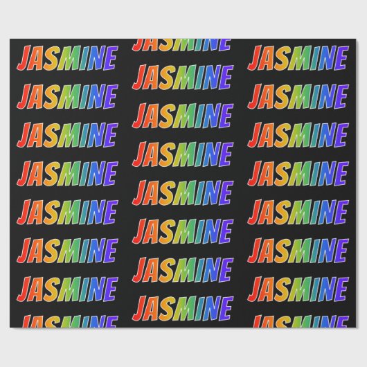 Rainbow Voornaam "JASMINE"; vun en kleurrijk Cadeaupapier (Vlak)