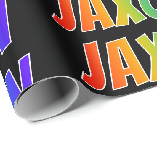 Rainbow Voornaam "JAXON"; vun & kleurrijk Cadeaupapier (Rol Hoek)