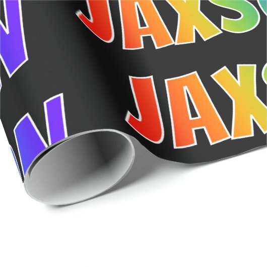 Rainbow Voornaam "JAXSON"; vun en kleurrijk Cadeaupapier (Rol Hoek)