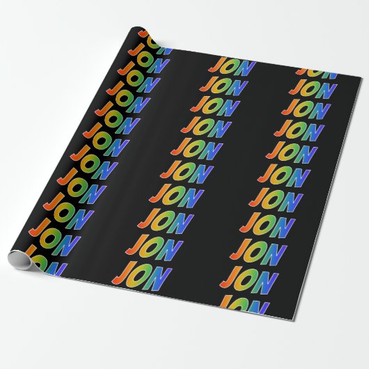 Rainbow Voornaam "JON"; vun & kleurrijk Cadeaupapier (Uitgerold)