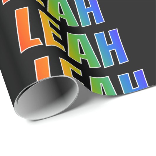 Rainbow Voornaam "LEAH"; vun en kleurrijk Cadeaupapier (Rol Hoek)