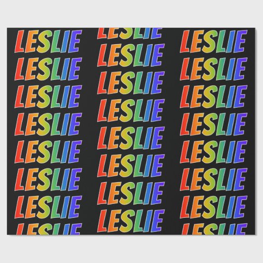 Rainbow Voornaam "LESLIE"; vun en kleurrijk Cadeaupapier (Vlak)