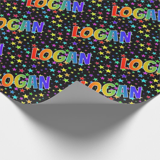 Rainbow voornaam "LOGAN" + sterren Cadeaupapier (Hoek)