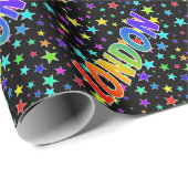 Rainbow Voornaam "LONDON" + sterren Cadeaupapier (Rol Hoek)