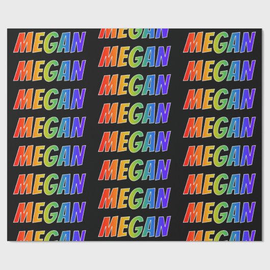 Rainbow Voornaam "MEGAN"; vun en kleurrijk Cadeaupapier (Vlak)