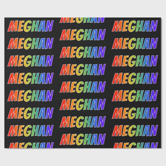 Rainbow Voornaam "MEGHAN"; vun en kleurrijk Cadeaupapier (Vlak)