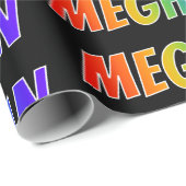 Rainbow Voornaam "MEGHAN"; vun en kleurrijk Cadeaupapier (Rol Hoek)