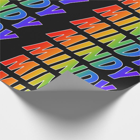 Rainbow Voornaam "MINDY"; vun & kleurrijk Cadeaupapier (Hoek)