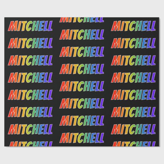 Rainbow Voornaam "MITCHELL"; vun en kleurrijk Cadeaupapier (Vlak)