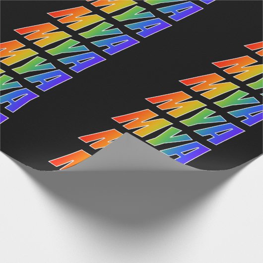 Rainbow Voornaam "MYA"; vun en kleurrijk Cadeaupapier (Hoek)