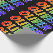 Rainbow Voornaam "OLIVER"; vun en kleurrijk Cadeaupapier (Hoek)