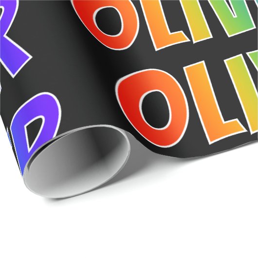 Rainbow Voornaam "OLIVER"; vun en kleurrijk Cadeaupapier (Rol Hoek)