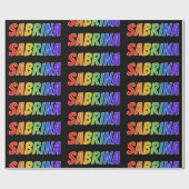 Rainbow Voornaam "SABRINA"; vun en kleurrijk Cadeaupapier (Vlak)