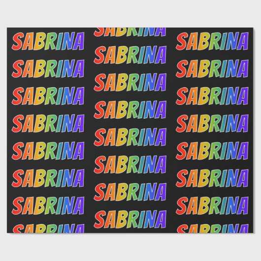 Rainbow Voornaam "SABRINA"; vun en kleurrijk Cadeaupapier (Vlak)