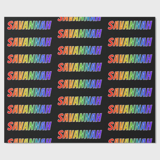 Rainbow Voornaam "SAVANNAH"; vun en kleurrijk Cadeaupapier (Vlak)