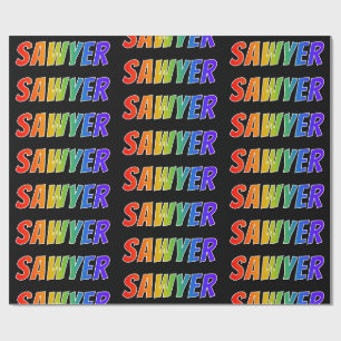 Rainbow Voornaam "SAWYER"; vun & kleurrijk Cadeaupapier