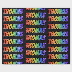 Rainbow Voornaam "THOMAS"; vun en kleurrijk Cadeaupapier