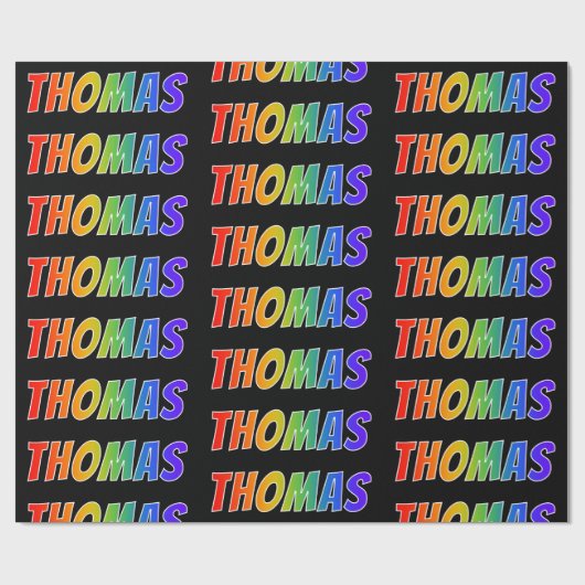 Rainbow Voornaam "THOMAS"; vun en kleurrijk Cadeaupapier (Vlak)