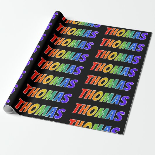 Rainbow Voornaam "THOMAS"; vun en kleurrijk Cadeaupapier (Uitgerold)