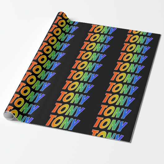 Rainbow Voornaam "TONY"; vun & kleurrijk Cadeaupapier (Uitgerold)