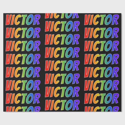 Rainbow Voornaam "VICTOR"; vun en kleurrijk Cadeaupapier (Vlak)