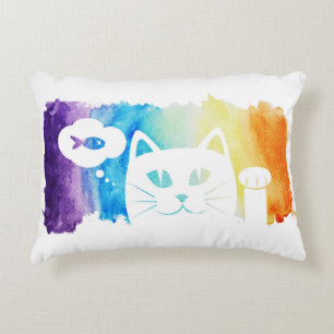 Rainbow Water Color Dream Cat Accent Kussen