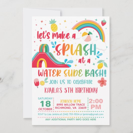 Rainbow Water Slide Anniversaire Invitation (Devant)