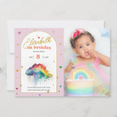 Rainbow Watercolor 1ère photo Invitation d'anniver (Devant)