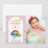Rainbow Watercolor 1ère photo Invitation d'anniver (Devant / Derrière)