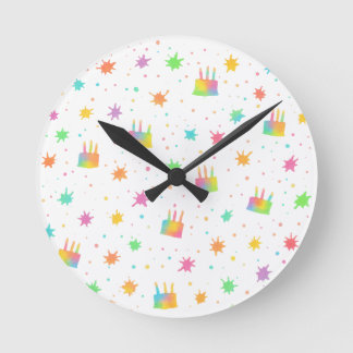 Rainbow Watercolor Birthday Cake Colorful Paint Ronde Klok