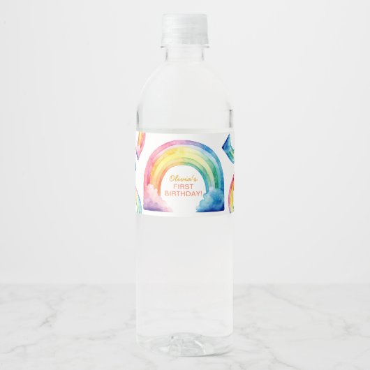 Rainbow Watercolor Girl Birthday Bottle Étiquette (Devant)