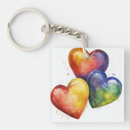 Rainbow Watercolor Hearts Digitale kunst Sleutelhanger