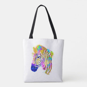 Rainbow Watercolor Paint Splatter Zebra Graphic Draagtas