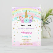 Rainbow Watercolor Unicorn Invitation d'anniversai (Debout devant)