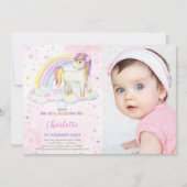 Rainbow Watercolor Unicorn Invitations d'anniversa (Devant)