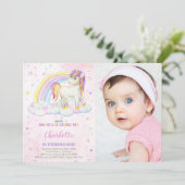 Rainbow Watercolor Unicorn Invitations d'anniversa (Debout devant)