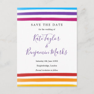 Rainbow Watercolours Save the Date Kaart