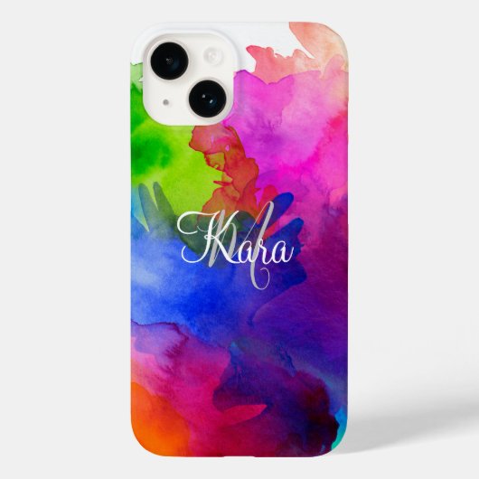 Rainbow Waterverf Abstracte naam Monogram Case-Mate iPhone Case (Achterkant)