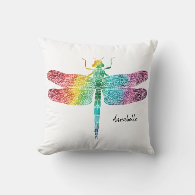 Rainbow Waterverf Dragonfly - Aangepast  Kussen (Voorkant)