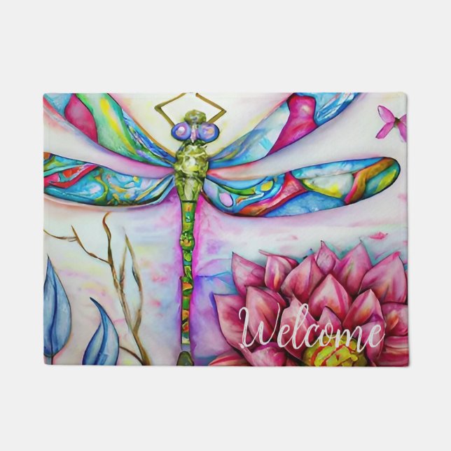 Rainbow Waterverf Dragonfly, personaliseren Deurmat (Voorkant)