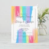 Rainbow Waterverf Elegant LGBT Couples Shower Kaart (Staand voorkant)