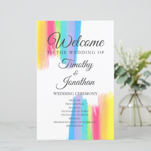 Rainbow Waterverf Elegant LGBT Wedding Programme (Staand voorkant)