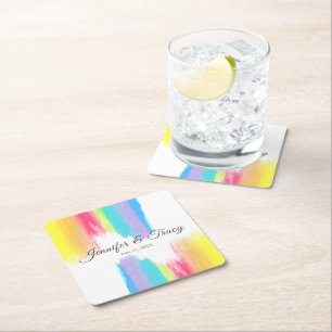 Rainbow Waterverf Elegant LGBTQ Weddenschap Vierkante Kartonnen Onderzetter